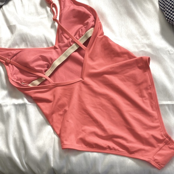 Kona Sol Coral Pink V-neck One Piece Swimsuit - Picture 5 of 9